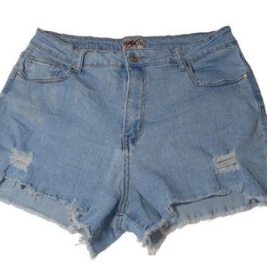 Denim Blvd Women's Jeans Short Cut-of Denim Fringe Zip Blue Size L Used